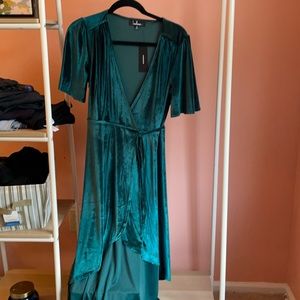 Velvet green high low dress
